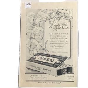 Vintage 1920 Nabisco National Biscuit Company Like Floral Sweets Ad Advertisemen